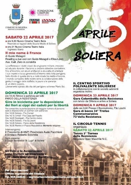 22-23 aprile 2017 celebrazioni a Soliera - ZERO in condotta